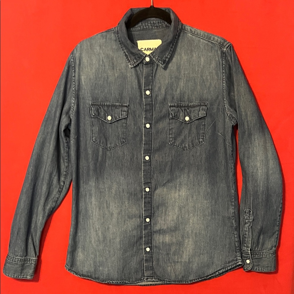 Carmar pearl snap dark lightweight denim shirt small